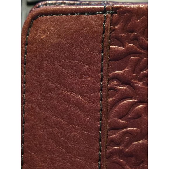 LC Liz Claiborne Leather Co Wallet Tooled Brown Soft Monogram Initial Gold Snap - Picture 7 of 7